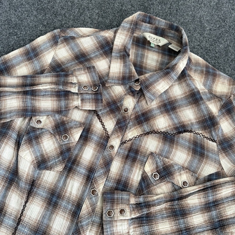 Roper Women's Pearl Snap Hexagon Long Sleeve Rodeo Plaid Cowgirl Shirt‎ Size 1X